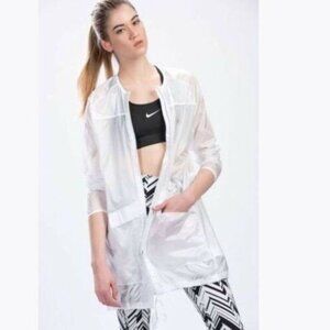 Nike Women's Transparent White Hooded Packable Training Jacket Mid Length Small